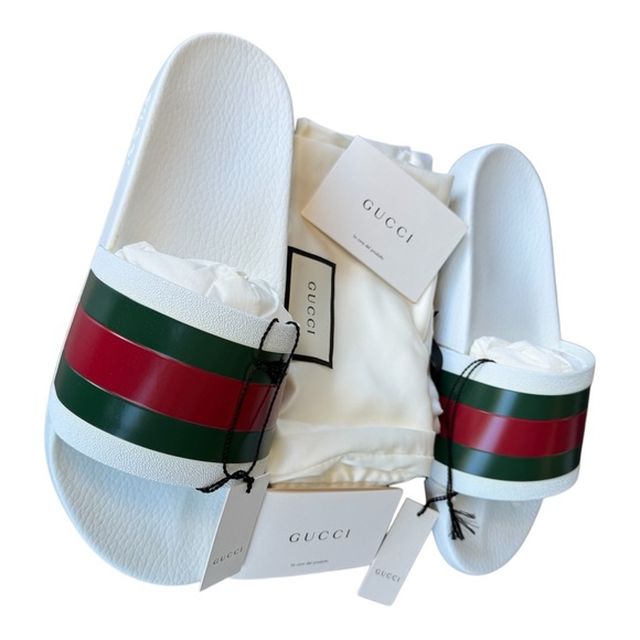 NWB Gucci slides men great white - red - green web stripes various sizes - Picture 6 of 15